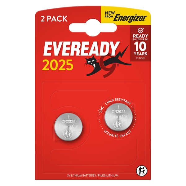 Energizer - U302025 - Micropila Eveready Lithium CR2025 - 3V - a pastiglia - litio - Energizer - blister 2 pezzi - 104107 -  Conf. da 1 Pz.