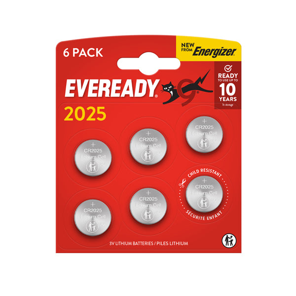 Energizer - U302027 - Micropila Eveready Lithium CR2025 - 3V - a pastiglia - litio - Energizer - blister 6 pezzi - 104108 -  Conf. da 1 Pz.