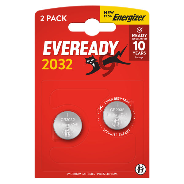 Energizer - U302032 - Micropila Eveready Lithium CR2032 - 3V - a pastiglia - litio - Energizer  - blister 2 pezzi - 104109 -  Conf. da 1 Pz.