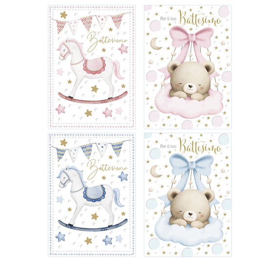 REX SADOCH - BA00024G - Biglietto Battesimo - con glitter - fantasie assortite - Rex Sadoch - 104150 -  Conf. da 12 Pz.