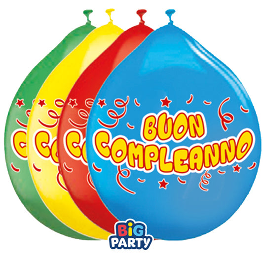 BIG PARTY - 71147 - Palloncino - diametro 26 cm - lattice - Buon compleanno - Big Party - conf. 10 pezzi - 104163 -  Conf. da 1 Pz.