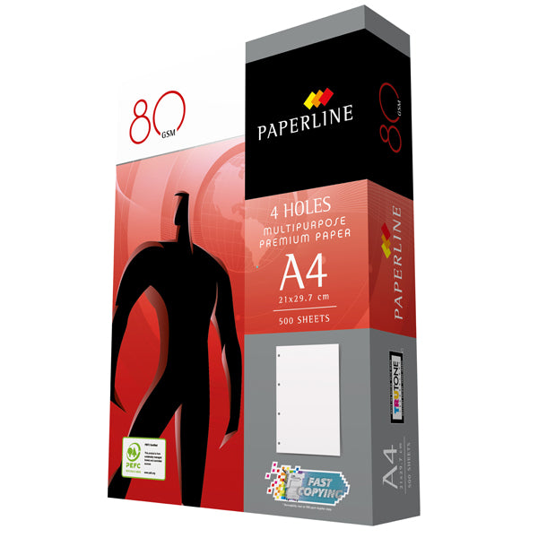 Paperfast - PFCA001PL_4F - Carta Paperline Copy - A4 - 210 x 297 mm - 80 gr - bianco - 4fori - conf. 500 fogli - 104277 -  Conf. da 5 Pz.