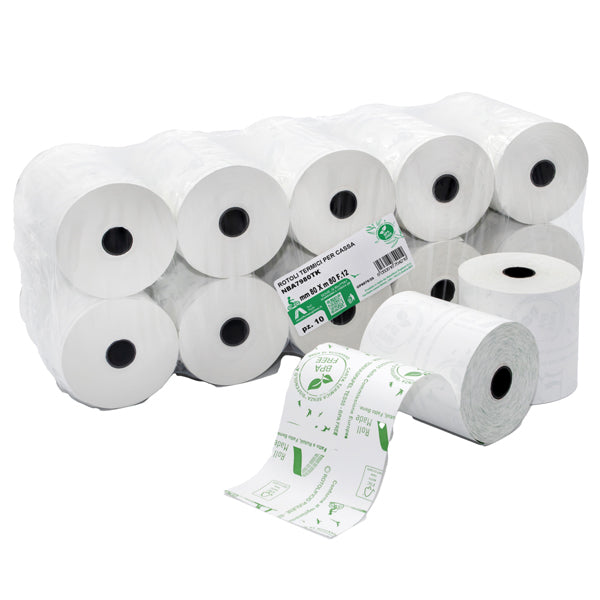 Rotolificio Pugliese - NBA7980TK - Rotolo per registratori di cassa - carta termica BPA free - 79 mm x 80 mt - 48 gr - diametro esterno 72 mm - anima 12 mm - Rotolific io Pugliese - blister 10 pezzi - 104280 -  Conf. da 1 Pz.
