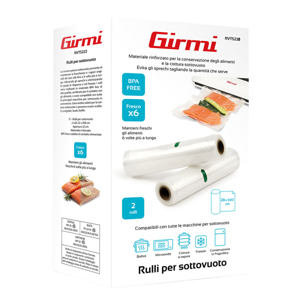 GIRMI - RVT5228 - Rullo per sottovuoto - 28 x 500 cm - PE - trasparente - Girmi - conf. 2 pezzi - 104363 -  Conf. da 1 Pz.