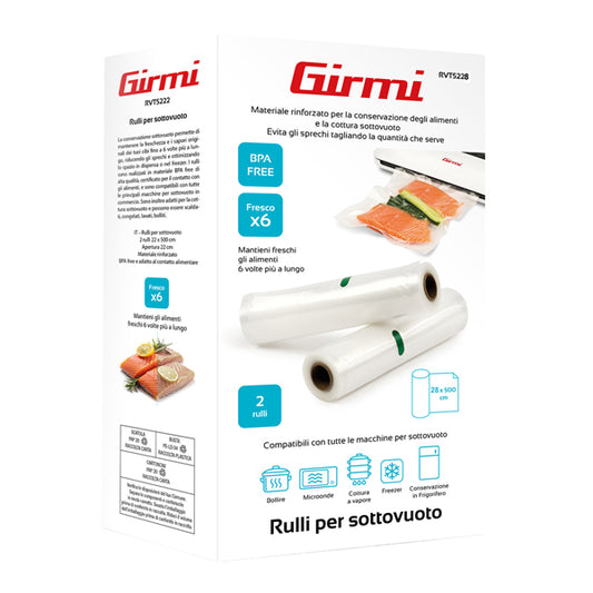 GIRMI - RVT5228 - Rullo per sottovuoto - 28 x 500 cm - PE - trasparente - Girmi - conf. 2 pezzi - 104363 -  Conf. da 1 Pz.