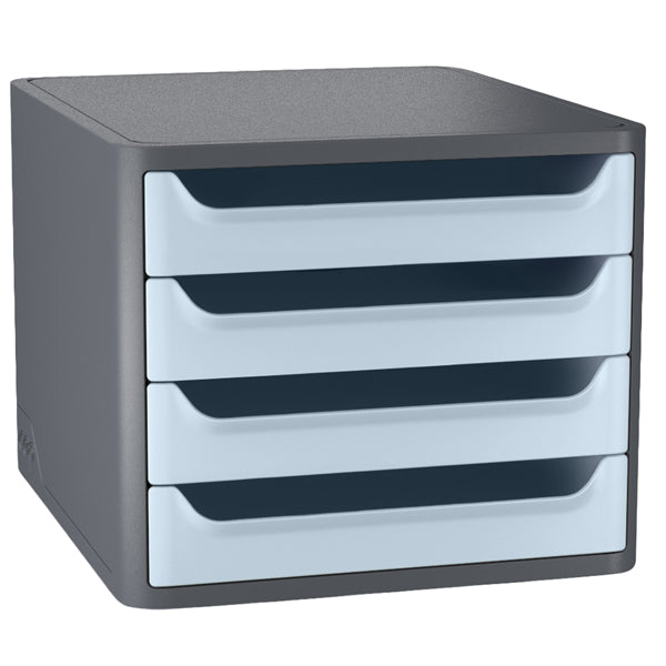 CEP - 1014002341 - Cassettiera 1400 First - 4 cassetti - 28,8 x 34,6 x23,4 - grigio\azzurro chiaro - Cep - 104376 -  Conf. da 1 Pz.