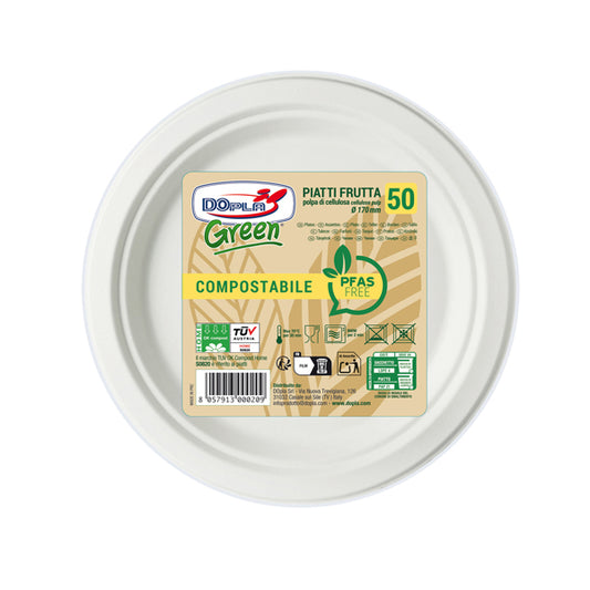 DOPLA - 07904 - Piatto frutta monouso - rotondo - diametro 17 cm - cellulosa - bianco - Dopla Green - conf. 50 pezzi - 104423 -  Conf. da 1 Pz.