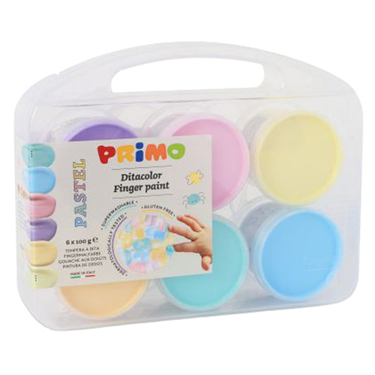 PRIMO - 2212TD6PAST - Ditacolor colori a dita - 100ml  - c-pennello - valigetta 6 colori pastello - Primo - 104498 -  Conf. da 1 Pz.