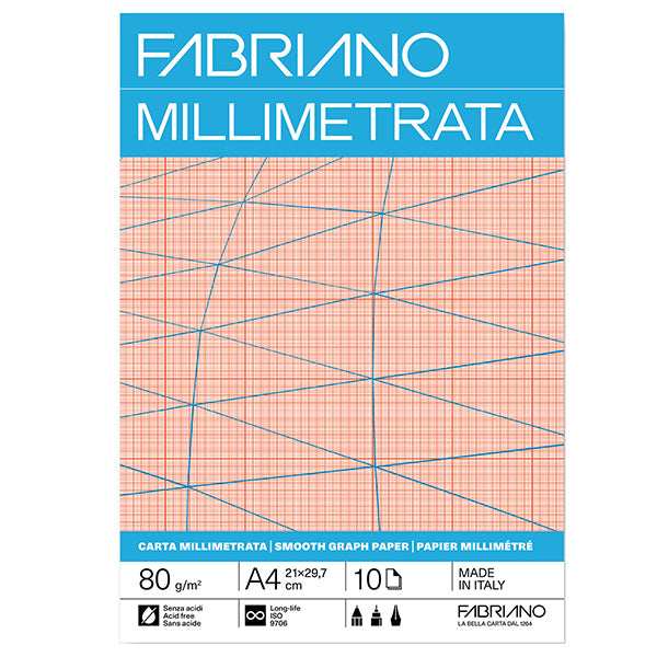 FABRIANO - 19100662 - Blocco carta millimetrata - 21 x 29,7 cm - A4 - 10 fogli - 80gr - Fabriano - 104499 -  Conf. da 25 Pz.