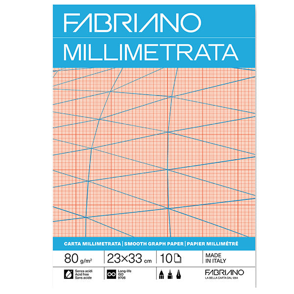 FABRIANO - 19100663 - Blocco carta millimetrata - 23 x 33cm - 10 fogli - 80gr - Fabriano - 104500 -  Conf. da 25 Pz.