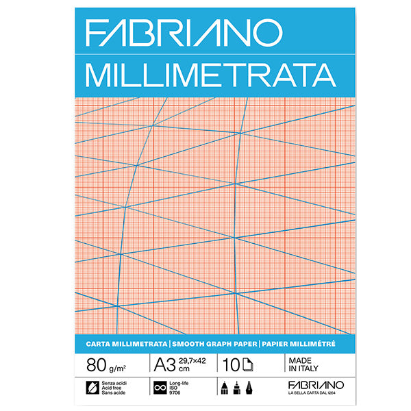 FABRIANO - 19100664 - Blocco carta millimetrata - A3 - 29,7 x 42 cm - 10 fogli - 80gr - Fabriano - 104501 -  Conf. da 25 Pz.