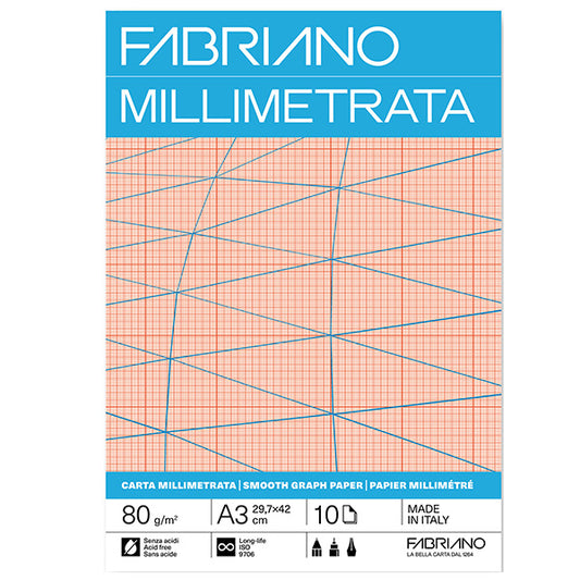 FABRIANO - 19100664 - Blocco carta millimetrata - A3 - 29,7 x 42 cm - 10 fogli - 80gr - Fabriano - 104501 -  Conf. da 25 Pz.