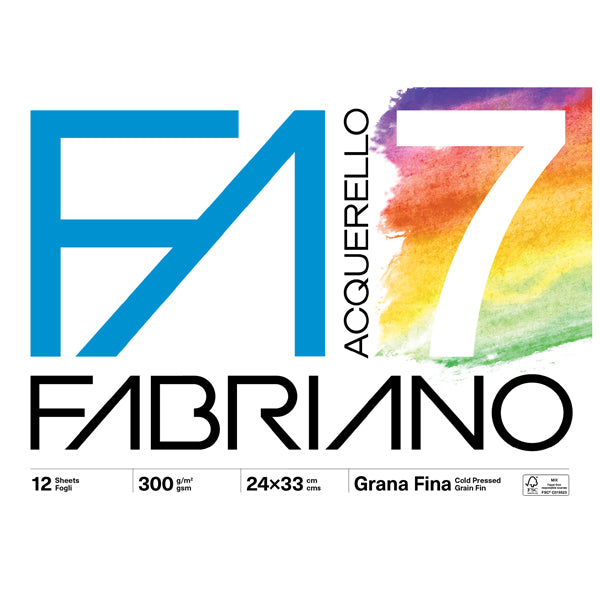 FABRIANO - 19100767 - Blocco acquerello F7 - 24 x 33cm - 12 fogli - 300gr - grana fine - Fabriano - 104505 -  Conf. da 1 Pz.
