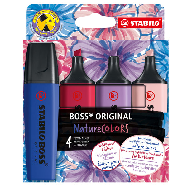 STABILO - 70-4-1-103-5 - Evidenziatori Stabilo Boss Wildflowers - punta a scalpello - tratto 2 - 5 mm - colori assortiti - Stabilo - astuccio 4 pezzi - 104509 -  Conf. da 1 Pz.