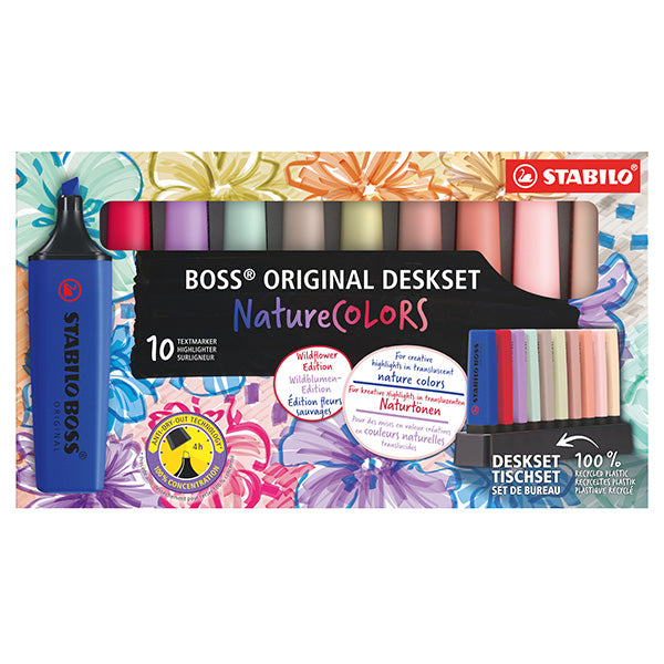 STABILO - 7010-3-5 - Evidenziatori Stabilo Boss Wildflowers - punta a scalpello - tratto 2 - 5 mm - colori assortiti - Stabilo - deskset 10 pezzi - 104513 -  Conf. da 1 Pz.
