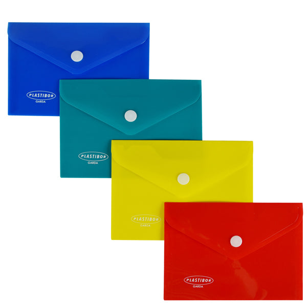 Plastibor - P0421490 - Busta con bottone in PP 14,5 x 10,5cm colori assortiti Plastibor - 104772 -  Conf. da 4 Pz.