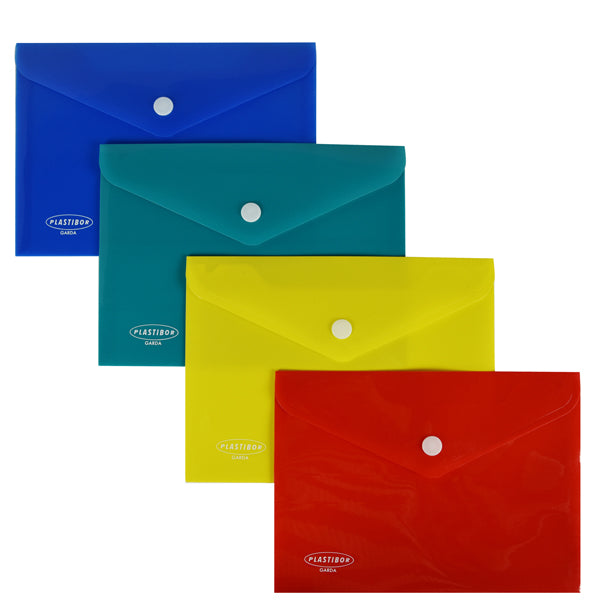 Plastibor - P0421990 - Busta con bottone - PP - 19 x 14 cm - colori assortiti - Plastibor - 104773 -  Conf. da 4 Pz.