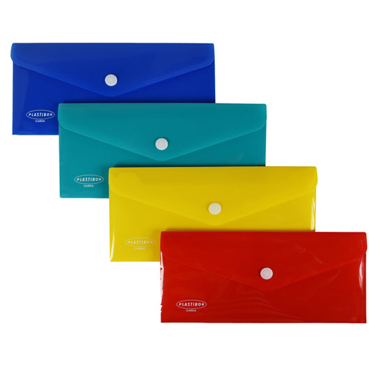 Plastibor - P0422190 - Busta con bottone - PP - 22,5 x 12,5 cm - colori assortiti - Plastibor - 104774 -  Conf. da 4 Pz.