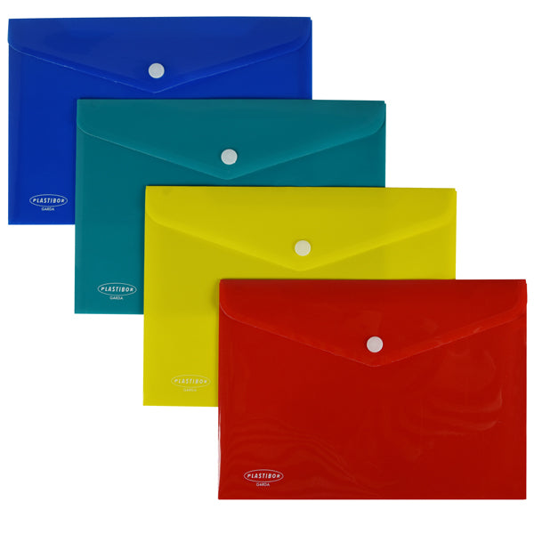 Plastibor - P0422390 - Busta con bottone - PP - 23,9 x 16,9 cm - colori assortiti - Plastibor - 104775 -  Conf. da 4 Pz.