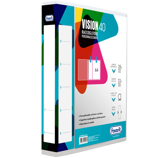 FAVORIT - 400198985 - Raccoglitore personalizzabile Vision - 22 x 30 cm - 4 anelli a D 40 mm - dorso 6 cm - neutro - Favorit - 104801 -  Conf. da 1 Pz.
