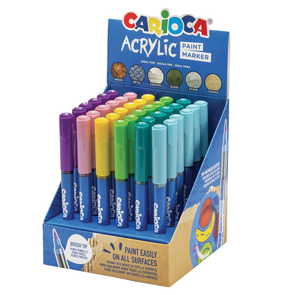 CARIOCA - 41401 - Marcatore Paint Marker acrilico - punta pennello - colori assortiti fancy- Carioca - conf. 36 pezzi - 104878 -  Conf. da 1 Pz.