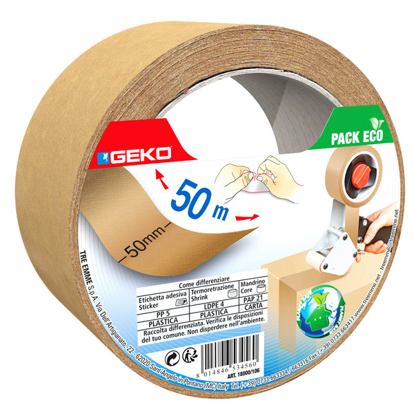 Geko - 8180100002 - Nastro adesivo - 5 cm x 50 m - carta - avana - Geko - 104902 -  Conf. da 1 Pz.