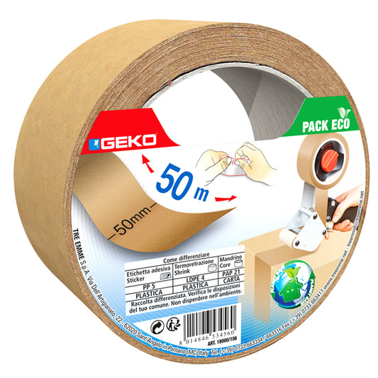 Geko - 8180100002 - Nastro adesivo - 5 cm x 50 m - carta - avana - Geko - 104902 -  Conf. da 1 Pz.