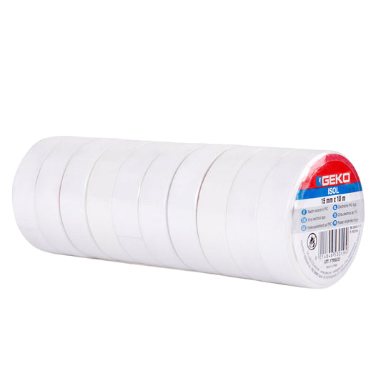Geko - 8170000008 - Nastro adesivo isolante - 15mm x 10 m - PVC - bianco - Geko - 104903 -  Conf. da 10 Pz.