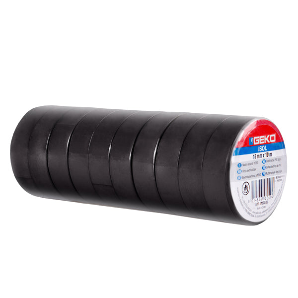 Geko - 8170000011 - Nastro adesivo isolante - 15mm x 10 m - PVC - nero - Geko - 104904 -  Conf. da 10 Pz.