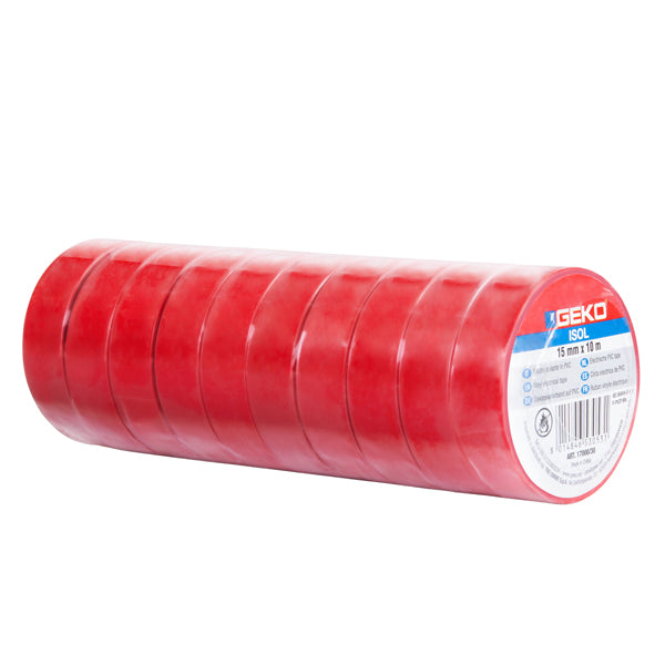 Geko - 8170000012 - Nastro adesivo isolante - 15mm x 10 m - PVC - rosso - Geko - 104905 -  Conf. da 10 Pz.