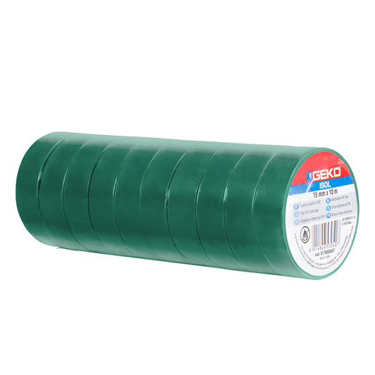Geko - 8170000007 - Nastro adesivo isolante - 15mm x 10 m - PVC - verde - Geko - 104906 -  Conf. da 10 Pz.