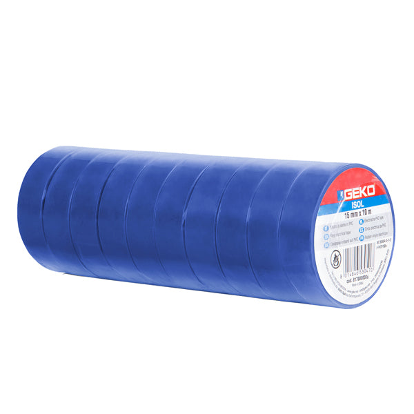 Geko - 8170000006 - Nastro adesivo isolante - 15mm x 10 m - PVC - blu - Geko - 104907 -  Conf. da 10 Pz.