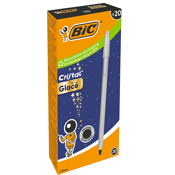 BIC - 302533 - Penna sfera Cristal Glacè - 1.0 mm - inchiostro nero - fusto argento - Bic - conf. 20 pezzi - 104911 -  Conf. da 1 Pz.
