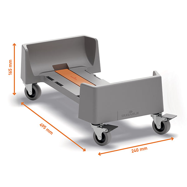DURABLE - 3340-37 - Carrello rettangolare per bidoni DURABIN da 60L - 4 ruote - 24 × 16,5 × 49,5 cm - rPP - Durable - 104942 -  Conf. da 1 Pz.