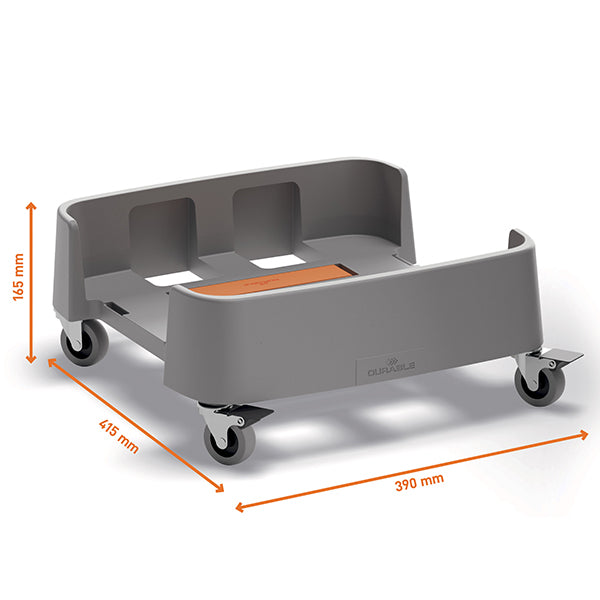 DURABLE - 3341-37 - Carrello quadrato per bidoni DURABIN da 90L - 4 ruote - 39 × 16,5 × 41,5 cm - rPP - Durable - 104943 -  Conf. da 1 Pz.