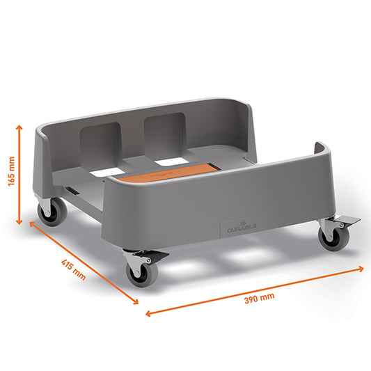 DURABLE - 3341-37 - Carrello quadrato per bidoni DURABIN da 90L - 4 ruote - 39 × 16,5 × 41,5 cm - rPP - Durable - 104943 -  Conf. da 1 Pz.