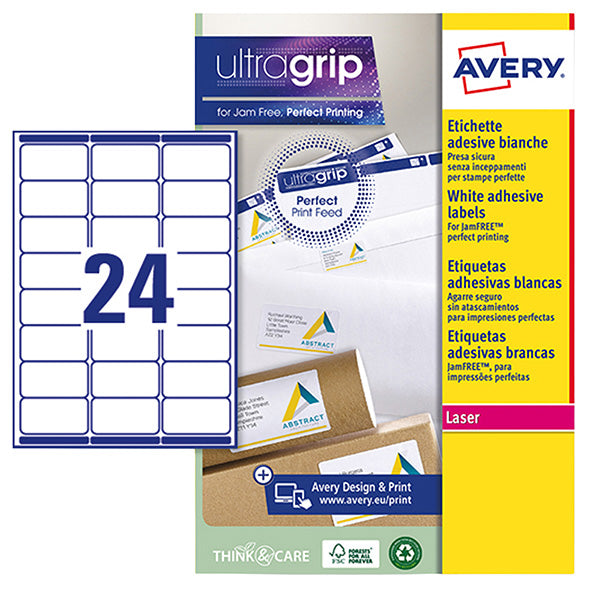 AVERY - L7159-15 - Etichette adesive L7159 - in carta - angoli arrotondati - laser - permanenti - 63,5 x 33,9 mm - 24 et-fg - 15 fogli - bianco - Avery - 104998 -  Conf. da 1 Pz.