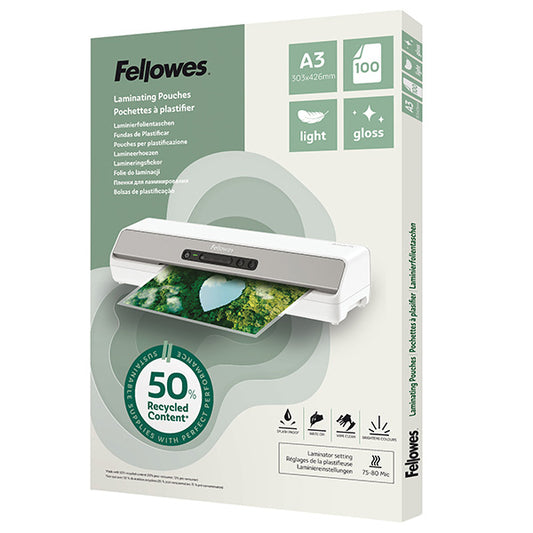 FELLOWES - 100142988 - Pouches riciclate - A3 - 2x80 micron - Fellowes - scatola 100 pezzi - 105018 -  Conf. da 1 Pz.
