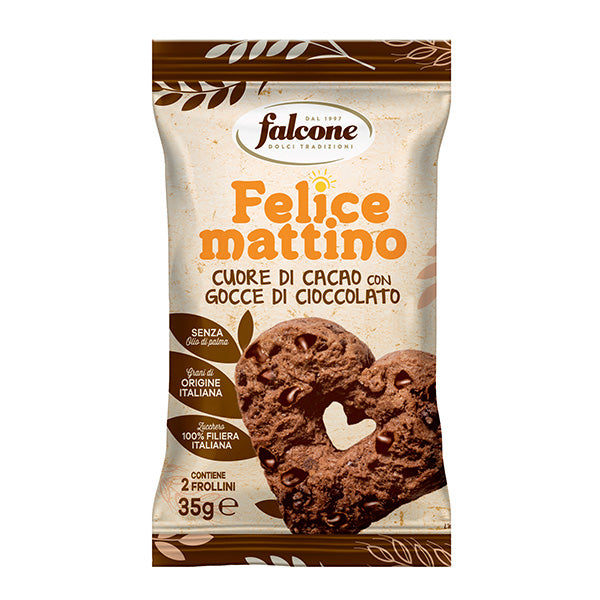 Dolciaria Falcone - SFLC732 - Cuore di cacao con gocce di cioccolato - monoporzione da 35 gr - Falcone - 105234 -  Conf. da 44 Pz.