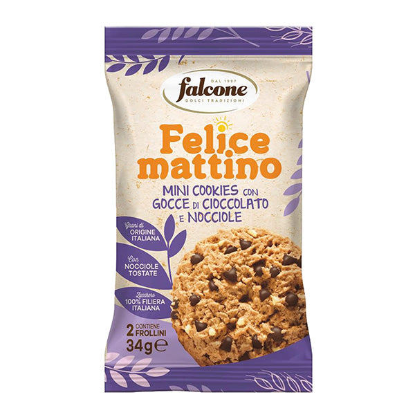 Dolciaria Falcone - SFLN848 - Mini cookies con gocce di cioccolato e nocciole - monoporzione da 34 gr - Falcone - 105235 -  Conf. da 44 Pz.
