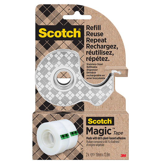 SCOTCH - 7100334048 - Dispenser di nastro adesivo - 2 rotoli Scotch Magic inclusi - acciaio - Scotch - 105284 -  Conf. da 1 Pz.