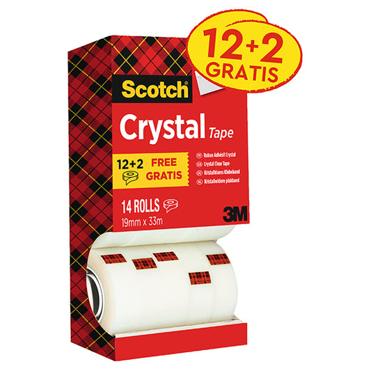 SCOTCH - 7100216147 - Nastro adesivo Scotch Crystal 600 - 19 mm x 33 m - acrilico - trasparente - Scotch - Value Pack 12+2 rotoli - 105286 -  Conf. da 1 Pz.