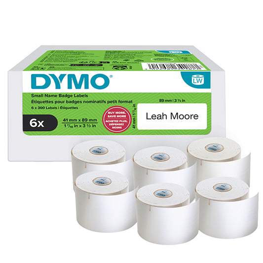 DYMO - 2234187 - Rotolo 300 etichette LW 2234187 - 41 X 89 mm - carta - per nomi  - bianco - Dymo - value pack 6 pezzi - 105305 -  Conf. da 1 Pz.