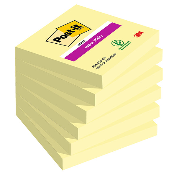 POST-IT - 7100263706 - Blocco Post-it Super Sticky - 654-6SS-CY - 76 x 76 mm - giallo Canary - 90 fogli - Post-it - conf. 6 pezzi - 105335 -  Conf. da 1 Pz.