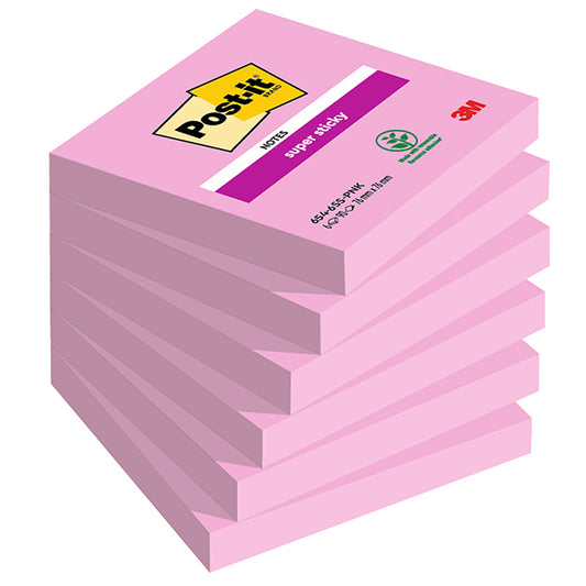 POST-IT - 7100259225 - Blocco Post-it Super Sticky - 654-6SS-PNK - 76 x 76 mm - rosa - 90 fogli - Post-it - conf. 6 pezzi - 105336 -  Conf. da 1 Pz.