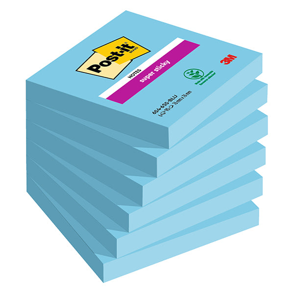 POST-IT - 7100263845 - Blocco Post-it Super Sticky - 654-6SS-BLU - 76 x 76 mm - blu - 90 fogli - Post-it - conf. 6 pezzi - 105337 -  Conf. da 1 Pz.