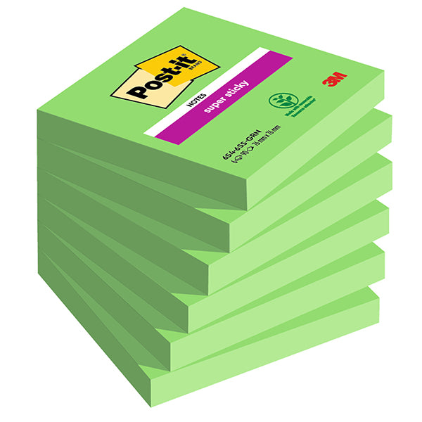 POST-IT - 7100263204 - Blocco Post-it Super Sticky - 654-6SS-GRN - 76 x 76 mm - verde - 90 fogli - Post-it - conf. 6 pezzi - 105338 -  Conf. da 1 Pz.
