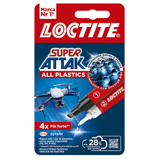 LOCTITE - 2973194 - Colla Super Attak - adesivo liquido e attivatore in penna - adatto per tutti i tipi di plastica - 2 gr + 4 ml - trasparente - Loctit e - 105422 -  Conf. da 1 Pz.