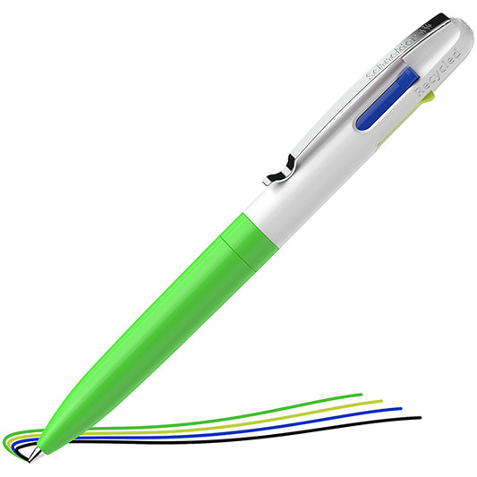 SCHNEIDER - P138124 - Penna a sfera Take 4 - punta media - 4 colori - fusto verde fluo - Schneider - 105452 -  Conf. da 10 Pz.