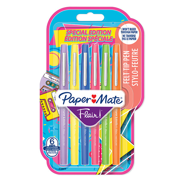 PAPERMATE - 2180626 - Pennarello Flair Nylon - punta feltro - 1,10mm - colori assortiti Retrò - Papermate - conf. 6 pezzi - 105469 -  Conf. da 1 Pz.